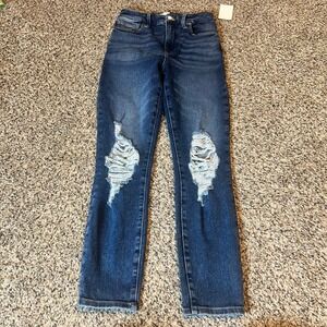 Good American Good Waist Crop Skinny High Rise Jeans Distressed‎ Blue Size 0 25